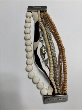 Victoria Emerson Layered Beaded & Leather Wrap Bracelet - White, Brown, Tan